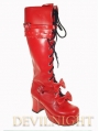 Dashing White/Red/Pink/Black Sweet Bow Lace-up High Heel Lolita Boots