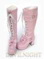 Dashing White/Red/Pink/Black Sweet Bow Lace-up High Heel Lolita Boots