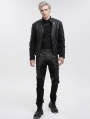 Black Gothic Punk Metal Buckle Chain Long Fitted Pants for Men