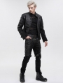 Black Gothic Punk Metal Buckle Chain Long Fitted Pants for Men