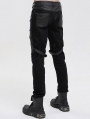 Black Gothic Punk Metal Buckle Chain Long Fitted Pants for Men