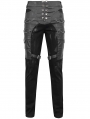 Black Gothic Punk Metal Buckle Chain Long Fitted Pants for Men