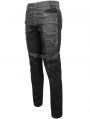 Black Gothic Punk Metal Buckle Chain Long Fitted Pants for Men