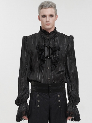Black Gothic Vintage Ruffle Lace Long Sleeve Party Shirt for Men