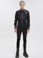 Black Gothic Punk Leather Spliced Long Sleeve Shirt for Men