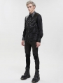 Black Gothic Punk Leather Spliced Long Sleeve Shirt for Men