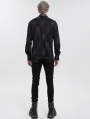 Black Gothic Punk Leather Spliced Long Sleeve Shirt for Men