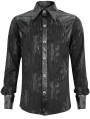 Black Gothic Punk Leather Spliced Long Sleeve Shirt for Men