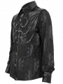 Black Gothic Punk Leather Spliced Long Sleeve Shirt for Men