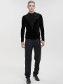 Black Gothic Velvet Leather Strip Long Sleeve T-Shirt for Men