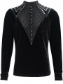 Black Gothic Velvet Leather Strip Long Sleeve T-Shirt for Men