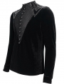 Black Gothic Velvet Leather Strip Long Sleeve T-Shirt for Men