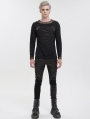 Black Gothic Punk Net Holes Long Sleeve T-Shirt for Men