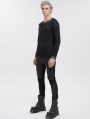 Black Gothic Punk Net Holes Long Sleeve T-Shirt for Men