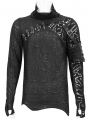 Black Gothic Punk Pullover Pins Asymmetrical Long Sleeve T-Shirt for Men