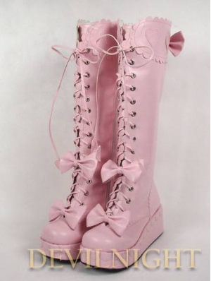 White/Black/Pink/Red Cute Bow Lac-up Sweet Lolita Platform Boots