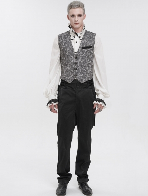 Grey and Black Gothic Retro Jacquard Tailed Waistcoat for Men