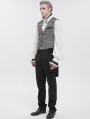 Grey and Black Gothic Retro Jacquard Tailed Waistcoat for Men