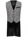 Grey and Black Gothic Retro Jacquard Tailed Waistcoat for Men