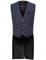 Blue and Black Gothic Retro Jacquard Tailed Waistcoat for Men