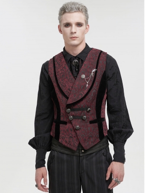 Black and Red Gothic Retro Gorgeous Jacquard Wedding Party Waistcoat for Men