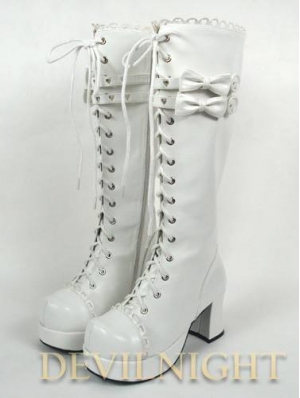 White/Pink/Black Lace-up High Heel Sweet Lolita Boots With Cute Little Bows 