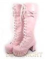 White/Pink/Black Lace-up High Heel Sweet Lolita Boots With Cute Little Bows 