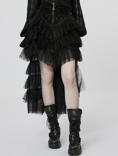Black Gothic Cute Heart Cool Girl High-Low Tulle Skirt