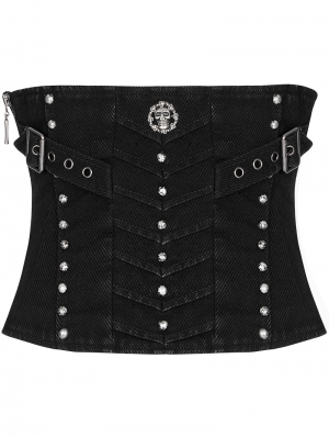 Black Gothic Punk Rivet Post-Apocalyptic Style Underbust Corset