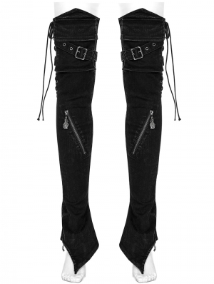 Black Gothic Punk Denim Slim Fit Leg Warmers for Women