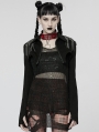 Black Gothic Punk Imitation Metal Wire Ripped Sleeveless Sweater for Women