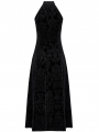 Black Sexy Gothic Velvet Cross Sleeveless High Slit Halter Long Dress