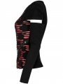 Women's Black and Red Gothic Punk Knitted T-Shirt with Removable Sleeves