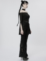 Black Daily Gothic Off-the-Shoulder Long Slit Sleeve T-Shirt for Women