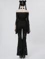 Black Daily Gothic Off-the-Shoulder Long Slit Sleeve T-Shirt for Women