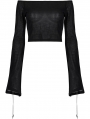Black Daily Gothic Off-the-Shoulder Long Slit Sleeve T-Shirt for Women