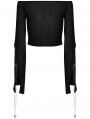Black Daily Gothic Off-the-Shoulder Long Slit Sleeve T-Shirt for Women