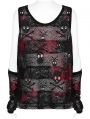 Womne's Black and Red Gothic Punk Skull Pattern Tank Top with Finger Sleeves