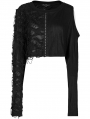 Black Gothic Splicing Long Sleeves Loose Casual Short T-Shirt for Women