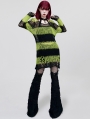 Black and Green Gothic Grunge Stripe Decayed Pullover Sweater for Women