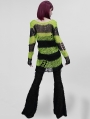 Black and Green Gothic Grunge Stripe Decayed Pullover Sweater for Women