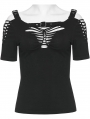 Black Gothic Punk Sexy Hollow-out Short Sleeve T-Shirt for Women