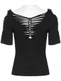 Black Gothic Punk Sexy Hollow-out Short Sleeve T-Shirt for Women