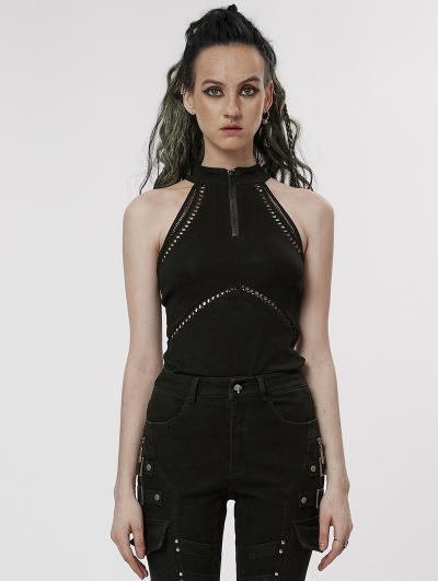 Black Gothic Daily Wear Halter Slim Vest Top for Women