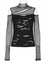 Black Gothic Punk Daily Decayed Mesh Long Sleeve T-Shirt for Women