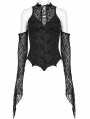 Black Elegant Gothic Sexy Jacquard Lace Sleeves T-Shirt for Women