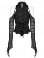 Black Elegant Gothic Sexy Jacquard Lace Sleeves T-Shirt for Women