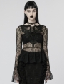 Black Gothic Transparent Lace Long Trumpet Sleeve T-Shirt for Women