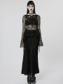 Black Gothic Transparent Lace Long Trumpet Sleeve T-Shirt for Women