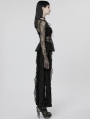 Black Gothic Transparent Lace Long Trumpet Sleeve T-Shirt for Women